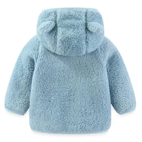 Newborn Infant Baby Boys Girls Cartoon Fleece Hooded Jacket Coat with Ears Warm Todder Kids Outwear Coat Zipper Up 0-6Y - 2