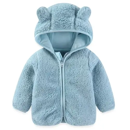 Newborn Infant Baby Boys Girls Cartoon Fleece Hooded Jacket Coat with Ears Warm Todder Kids Outwear Coat Zipper Up 0-6Y - 1