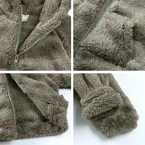 Newborn Infant Baby Boys Girls Cartoon Fleece Hooded Jacket Coat with Ears Warm Todder Kids Outwear Coat Zipper Up 0-6Y - 3