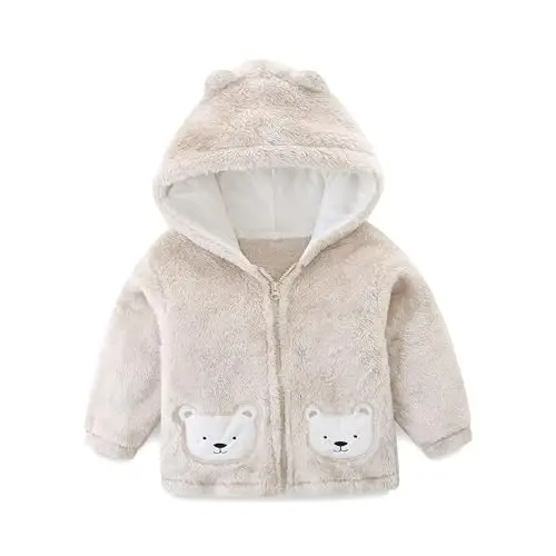 Newborn Infant Baby Boys Girls Cartoon Fleece Hooded Jacket Coat with Ears Warm Todder Kids Outwear Coat Zipper Up 1-6Y 