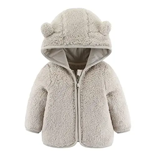 Newborn Infant Baby Boys Girls Cartoon Fleece Hooded Jacket Coat with Ears Warm Todder Kids Outwear Coat Zipper Up 0-6Y - MODAZONE