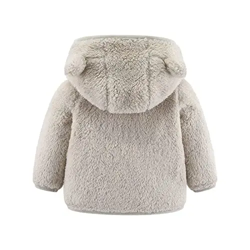 Newborn Infant Baby Boys Girls Cartoon Fleece Hooded Jacket Coat with Ears Warm Todder Kids Outwear Coat Zipper Up 0-6Y - 2