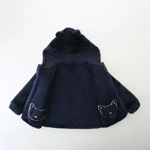 Newborn Infant Baby Boys Girls Cartoon Fleece Hooded Jacket Coat with Ears Warm Todder Kids Outwear Coat Zipper Up 1-6Y - 4