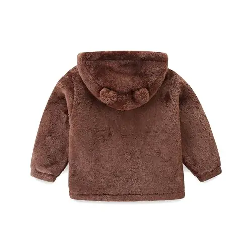Newborn Infant Baby Boys Girls Cartoon Fleece Hooded Jacket Coat with Ears Warm Todder Kids Outwear Coat Zipper Up 1-6Y - 2