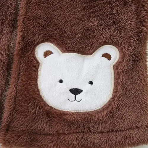 Newborn Infant Baby Boys Girls Cartoon Fleece Hooded Jacket Coat with Ears Warm Todder Kids Outwear Coat Zipper Up 1-6Y - 3