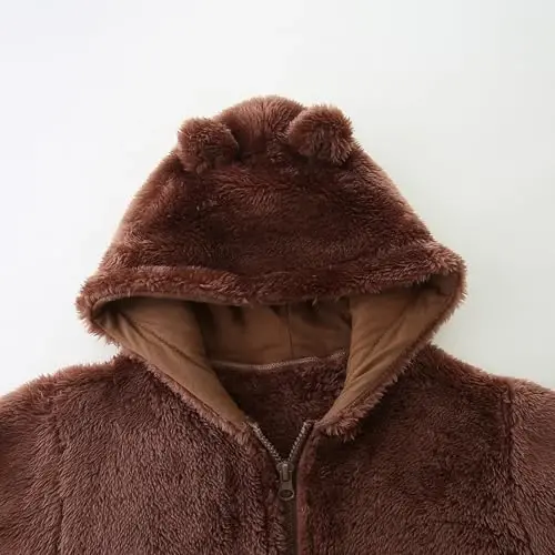 Newborn Infant Baby Boys Girls Cartoon Fleece Hooded Jacket Coat with Ears Warm Todder Kids Outwear Coat Zipper Up 1-6Y - 4