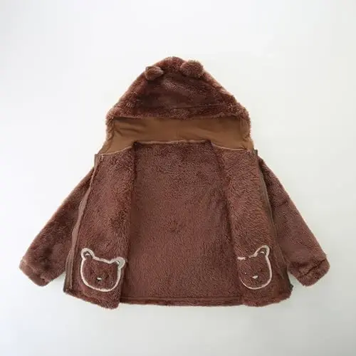 Newborn Infant Baby Boys Girls Cartoon Fleece Hooded Jacket Coat with Ears Warm Todder Kids Outwear Coat Zipper Up 1-6Y - 5