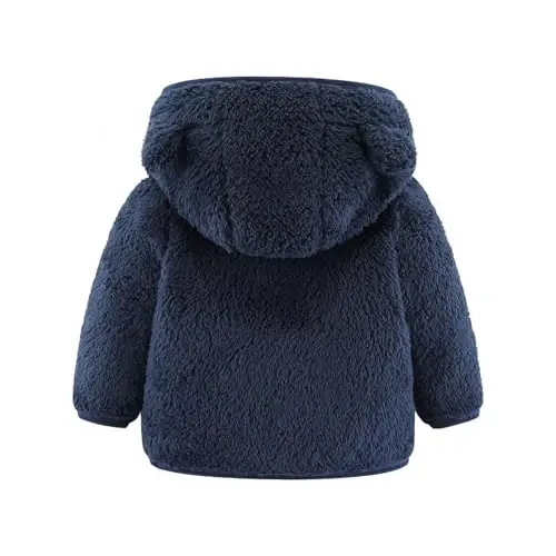 Newborn Infant Baby Boys Girls Cartoon Fleece Hooded Jacket Coat with Ears Warm Todder Kids Outwear Coat Zipper Up 0-6Y - 2