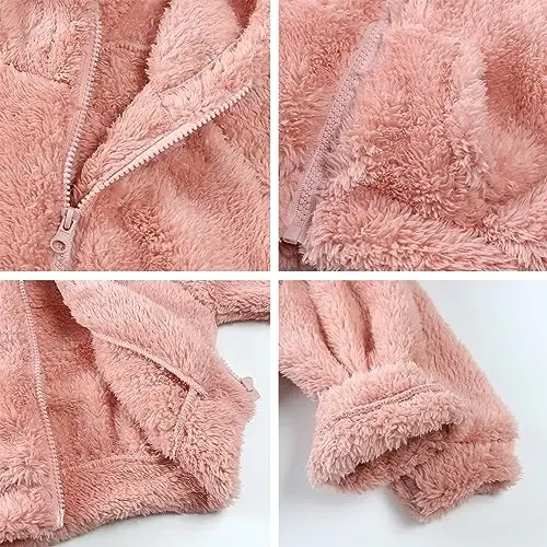 Newborn Infant Baby Boys Girls Cartoon Fleece Hooded Jacket Coat with Ears Warm Todder Kids Outwear Coat Zipper Up 0-6Y - 3