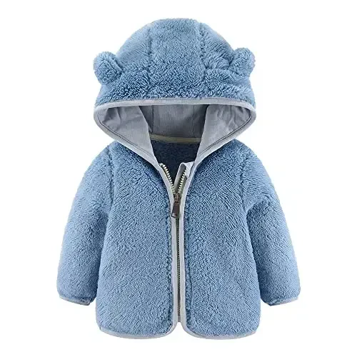 Newborn Infant Baby Boys Girls Cartoon Fleece Hooded Jacket Coat with Ears Warm Todder Kids Outwear Coat Zipper Up 0-6Y 
