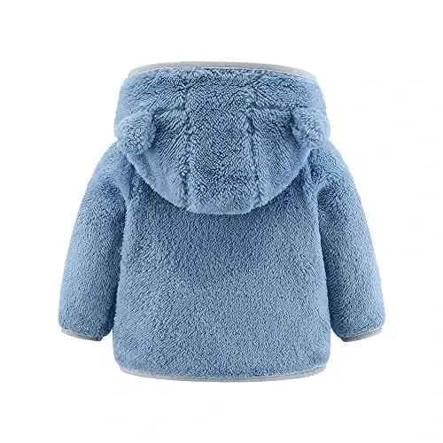 Newborn Infant Baby Boys Girls Cartoon Fleece Hooded Jacket Coat with Ears Warm Todder Kids Outwear Coat Zipper Up 0-6Y - 2