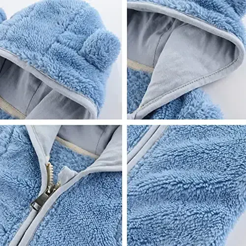 Newborn Infant Baby Boys Girls Cartoon Fleece Hooded Jacket Coat with Ears Warm Todder Kids Outwear Coat Zipper Up 0-6Y - 3
