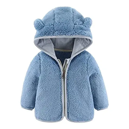 Newborn Infant Baby Boys Girls Cartoon Fleece Hooded Jacket Coat with Ears Warm Todder Kids Outwear Coat Zipper Up 0-6Y - 1