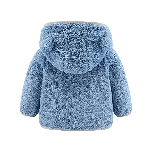 Newborn Infant Baby Boys Girls Cartoon Fleece Hooded Jacket Coat with Ears Warm Todder Kids Outwear Coat Zipper Up 0-6Y - 2