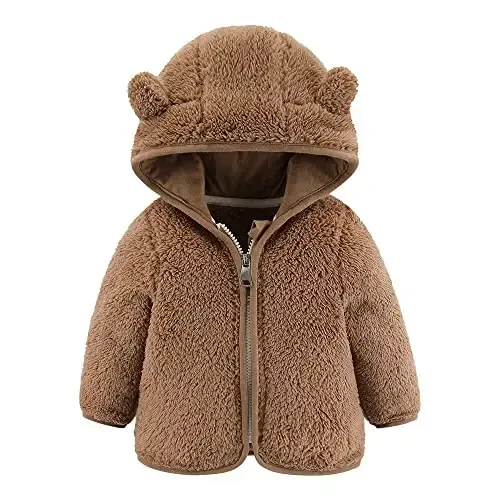 Newborn Infant Baby Boys Girls Cartoon Fleece Hooded Jacket Coat with Ears Warm Todder Kids Outwear Coat Zipper Up 0-6Y - GAJAOUS