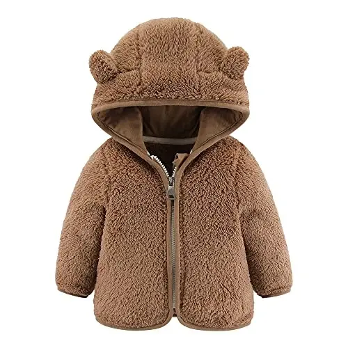 Newborn Infant Baby Boys Girls Cartoon Fleece Hooded Jacket Coat with Ears Warm Todder Kids Outwear Coat Zipper Up 0-6Y - 1