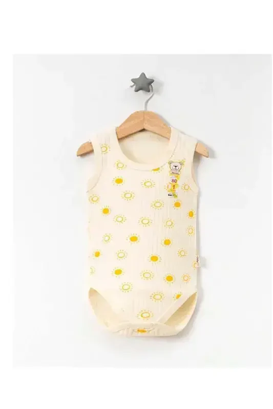 Yenidoğan Bebek Güneş Desenli Askılı %100 Pamuk Badi Çıtçıtlı Badi Zıbın Body-SARI - MYZİ STORE