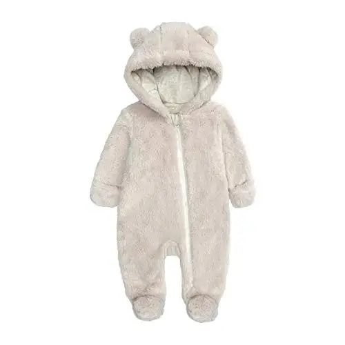 Newborn Baby Snowsuit Fleece Lined Onesie Outfits Warm Hooded Romper for Infant - 1