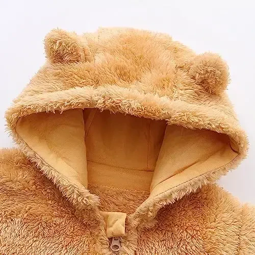 Newborn Baby Snowsuit Fleece Lined Onesie Outfits Warm Hooded Romper for Infant - 3