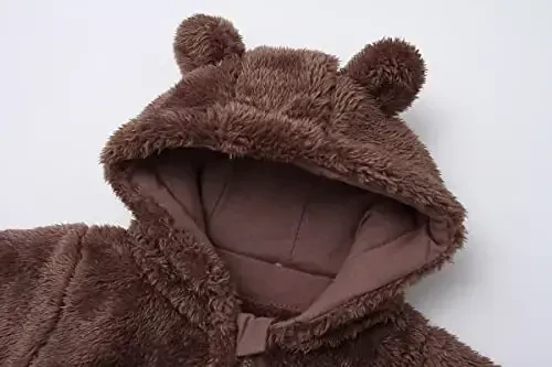 Newborn Baby Snowsuit Fleece Lined Onesie Outfits Warm Hooded Romper for Infant - 3
