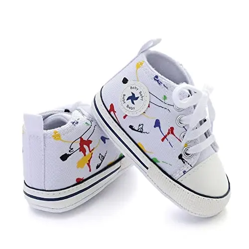 Newborn Baby Girls Boys Canvas Shoes Infant Soft Sole Slip On First Walkers Sneaker Toddler Flat Loafers High Top Crib Denim Unisex Moccasins Shoe - 2