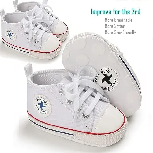 Newborn Baby Girls Boys Canvas Shoes Infant Soft Sole Slip On First Walkers Sneaker Toddler Flat Loafers High Top Crib Denim Unisex Moccasins Shoe - 2