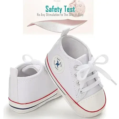 Newborn Baby Girls Boys Canvas Shoes Infant Soft Sole Slip On First Walkers Sneaker Toddler Flat Loafers High Top Crib Denim Unisex Moccasins Shoe - 3