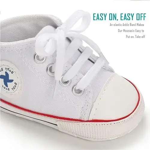 Newborn Baby Girls Boys Canvas Shoes Infant Soft Sole Slip On First Walkers Sneaker Toddler Flat Loafers High Top Crib Denim Unisex Moccasins Shoe - 5