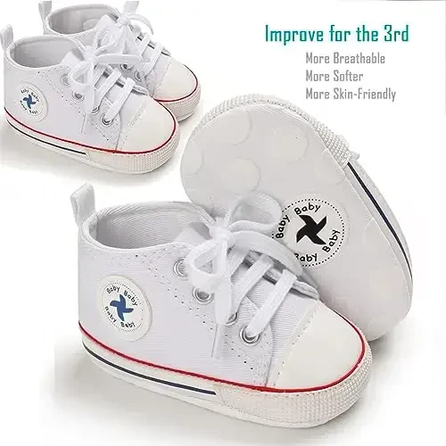 Newborn Baby Girls Boys Canvas Shoes Infant Soft Sole Slip On First Walkers Sneaker Toddler Flat Loafers High Top Crib Denim Unisex Moccasins Shoe - 2