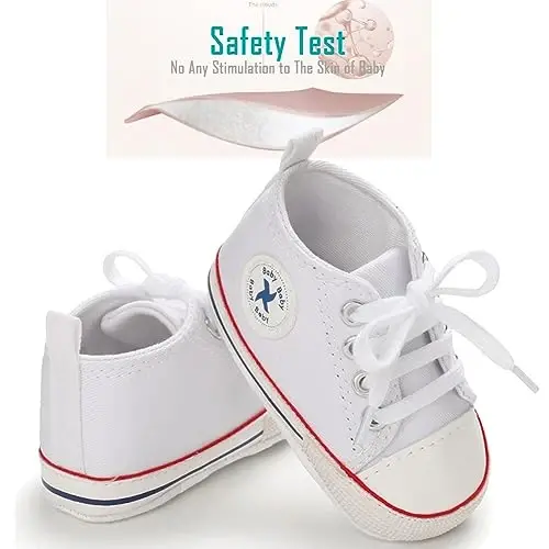 Newborn Baby Girls Boys Canvas Shoes Infant Soft Sole Slip On First Walkers Sneaker Toddler Flat Loafers High Top Crib Denim Unisex Moccasins Shoe - 3