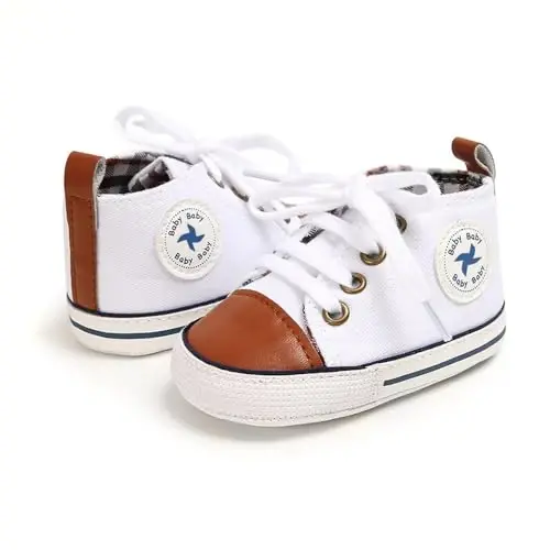 Newborn Baby Girls Boys Canvas Shoes Infant Soft Sole Slip On First Walkers Sneaker Toddler Flat Loafers High Top Crib Denim Unisex Moccasins Shoe - 3