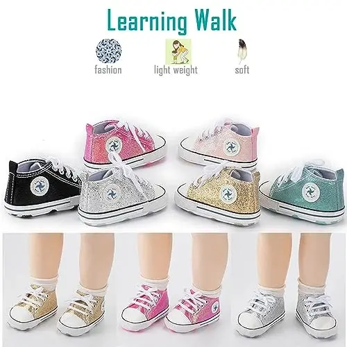 Newborn Baby Girls Boys Canvas Shoes Infant Soft Sole Slip On First Walkers Sneaker Toddler Flat Loafers High Top Crib Denim Unisex Moccasins Shoe - 4