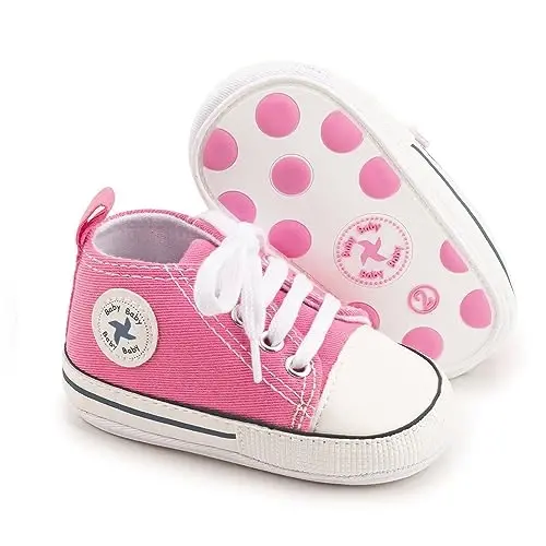 Newborn Baby Girls Boys Canvas Shoes Infant Soft Sole Slip On First Walkers Sneaker Toddler Flat Loafers High Top Crib Denim Unisex Moccasins Shoe - 2