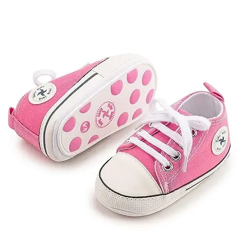 Newborn Baby Girls Boys Canvas Shoes Infant Soft Sole Slip On First Walkers Sneaker Toddler Flat Loafers High Top Crib Denim Unisex Moccasins Shoe - 5