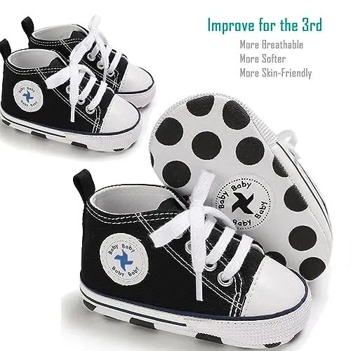 Newborn Baby Girls Boys Canvas Shoes Infant Soft Sole Slip On First Walkers Sneaker Toddler Flat Loafers High Top Crib Denim Unisex Moccasins Shoe - 2