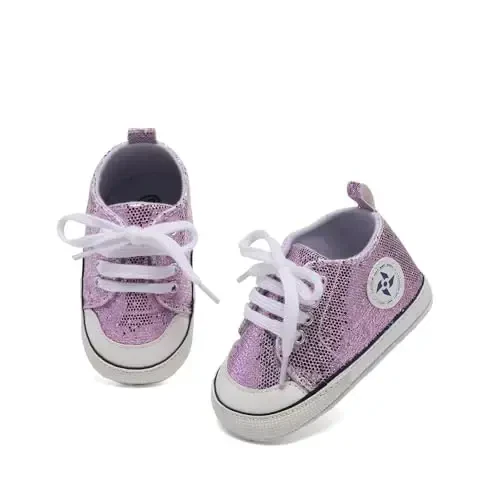 Newborn Baby Girls Boys Canvas Shoes Infant Soft Sole Slip On First Walkers Sneaker Toddler Flat Loafers High Top Crib Denim Unisex Moccasins Shoe - 3