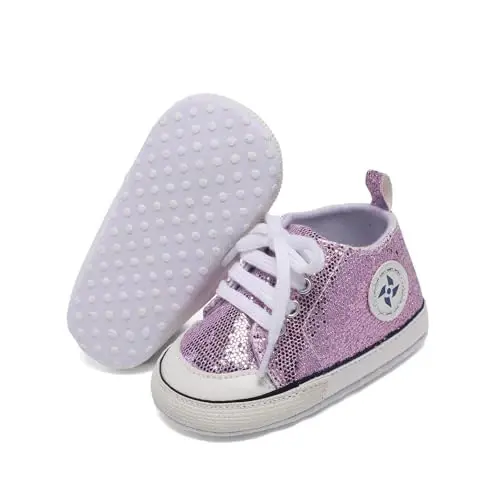 Newborn Baby Girls Boys Canvas Shoes Infant Soft Sole Slip On First Walkers Sneaker Toddler Flat Loafers High Top Crib Denim Unisex Moccasins Shoe - 2