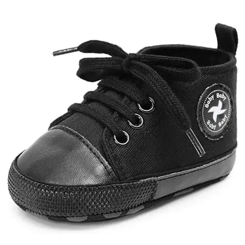 Newborn Baby Girls Boys Canvas Shoes Infant Soft Sole Slip On First Walkers Sneaker Toddler Flat Loafers High Top Crib Denim Unisex Moccasins Shoe - 2