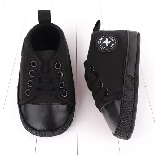 Newborn Baby Girls Boys Canvas Shoes Infant Soft Sole Slip On First Walkers Sneaker Toddler Flat Loafers High Top Crib Denim Unisex Moccasins Shoe - 5