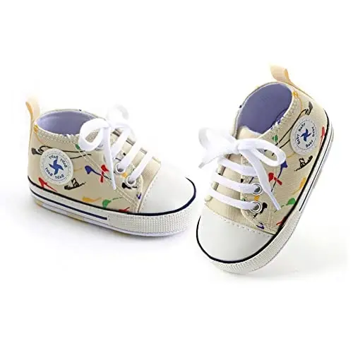 Newborn Baby Girls Boys Canvas Shoes Infant Soft Sole Slip On First Walkers Sneaker Toddler Flat Loafers High Top Crib Denim Unisex Moccasins Shoe - 4