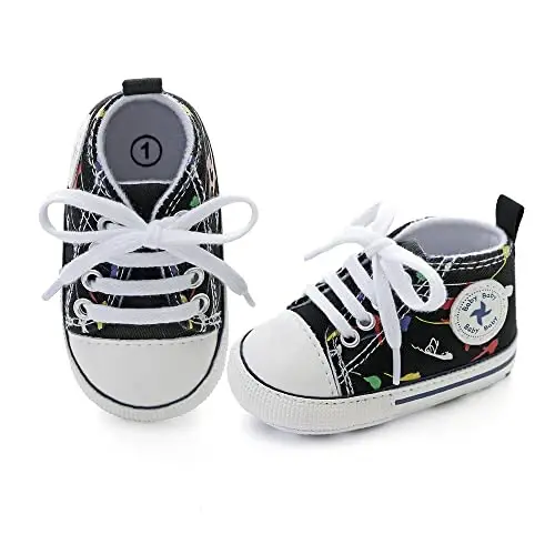 Newborn Baby Girls Boys Canvas Shoes Infant Soft Sole Slip On First Walkers Sneaker Toddler Flat Loafers High Top Crib Denim Unisex Moccasins Shoe - 3