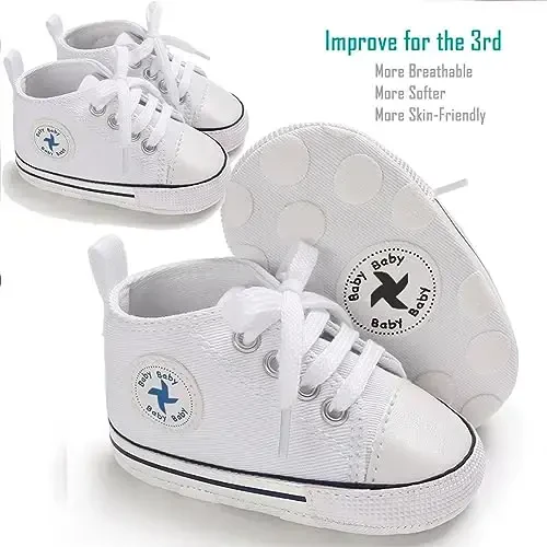Newborn Baby Girls Boys Canvas Shoes Infant Soft Sole Slip On First Walkers Sneaker Toddler Flat Loafers High Top Crib Denim Unisex Moccasins Shoe - NEWBORN (1)