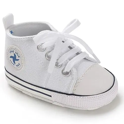 Newborn Baby Girls Boys Canvas Shoes Infant Soft Sole Slip On First Walkers Sneaker Toddler Flat Loafers High Top Crib Denim Unisex Moccasins Shoe - 6
