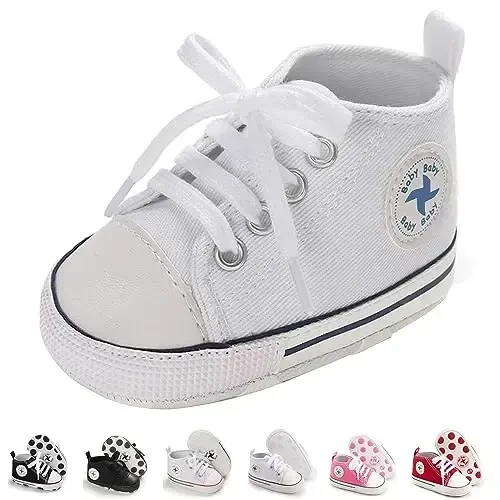 Newborn Baby Girls Boys Canvas Shoes Infant Soft Sole Slip On First Walkers Sneaker Toddler Flat Loafers High Top Crib Denim Unisex Moccasins Shoe 