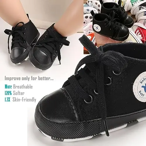 Newborn Baby Girls Boys Canvas Shoes Infant Soft Sole Slip On First Walkers Sneaker Toddler Flat Loafers High Top Crib Denim Unisex Moccasins Shoe - NEWBORN (1)