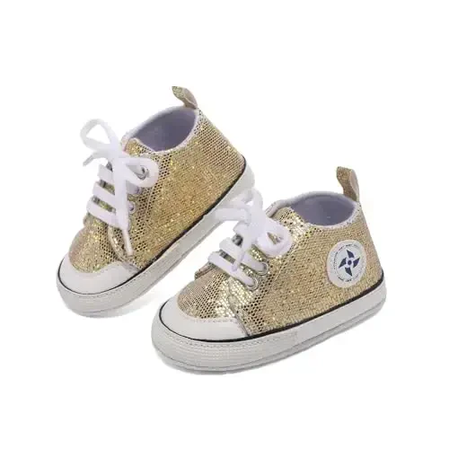 Newborn Baby Girls Boys Canvas Shoes Infant Soft Sole Slip On First Walkers Sneaker Toddler Flat Loafers High Top Crib Denim Unisex Moccasins Shoe - 3
