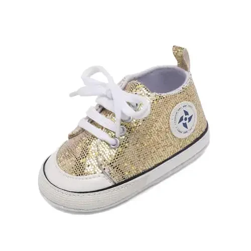 Newborn Baby Girls Boys Canvas Shoes Infant Soft Sole Slip On First Walkers Sneaker Toddler Flat Loafers High Top Crib Denim Unisex Moccasins Shoe - 1