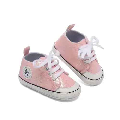Newborn Baby Girls Boys Canvas Shoes Infant Soft Sole Slip On First Walkers Sneaker Toddler Flat Loafers High Top Crib Denim Unisex Moccasins Shoe - 2