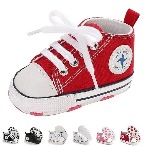 Newborn Baby Girls Boys Canvas Shoes Infant Soft Sole Slip On First Walkers Sneaker Toddler Flat Loafers High Top Crib Denim Unisex Moccasins Shoe 