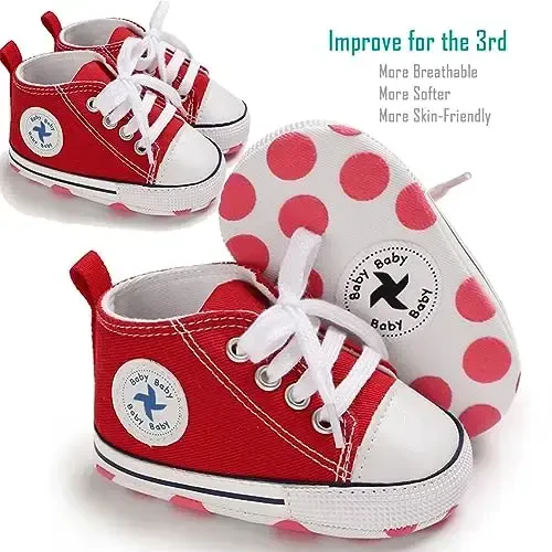 Newborn Baby Girls Boys Canvas Shoes Infant Soft Sole Slip On First Walkers Sneaker Toddler Flat Loafers High Top Crib Denim Unisex Moccasins Shoe - 2